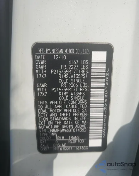 2011 Nissan Juke S z USA, uszkodzony, nr VIN JN8AF5MV6BT014352